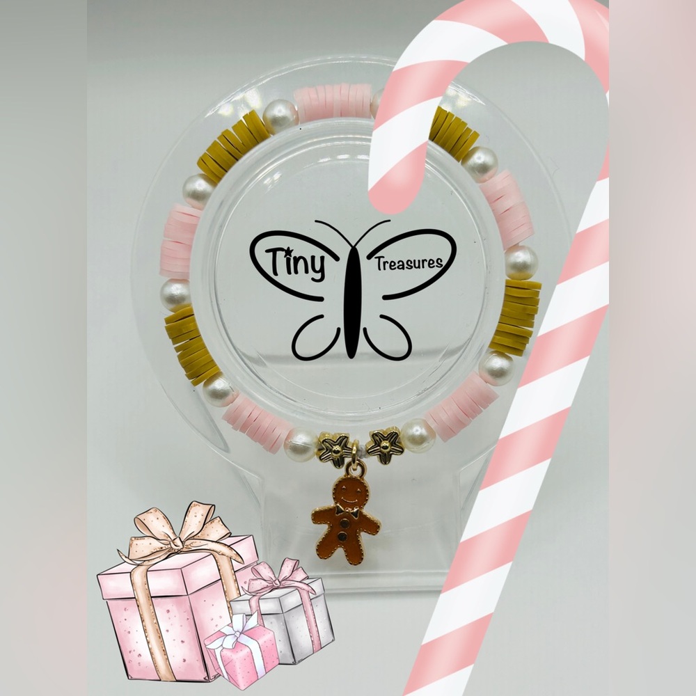 🌸Pink Gingerbread Christmas Clay Bead Bracelet🌸